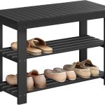 SONGMICS Shoe Rack Bench, 3-Tier Bamboo Entryway Bench, 27.6 Inches Width