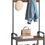 VASAGLE Coat Rack, Hall Tree with Shoe Bench, 4-in-1, 9 Removable Hooks