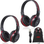 SIMOLIO 2 Pack of Wireless Car Headphones, 2 Channel IR Wireless Headphones for Kids, Not Bluetooth, in Car DVD Headsets with Storage Bag for Vehicle Universal Rear Entertainment System