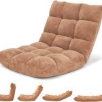 GIANTEX Folding Floor Chair with Back Support, 14 Adjustable Position, Padded Sleeper Bed, Couch Recliner, Gaming Floor Chairs for Adults, Meditation, Living Room (TAN)