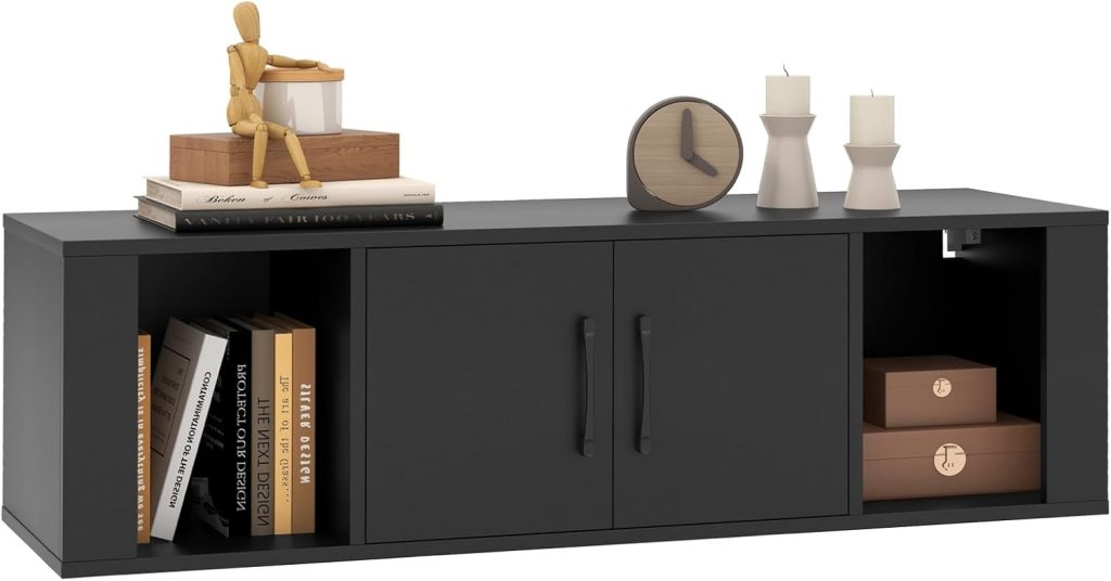 GIANTEX Wall Mounted Storage Cabinet, 2 Cube Floating Desk with Doors,Black