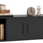 GIANTEX Wall Mounted Storage Cabinet, 2 Cube Floating Desk with Doors,Black