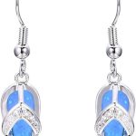 Exquisite Summer Beach Women Rhinestone Flip Flops Pendant Hook Earrings Jewelry Gift - Blue