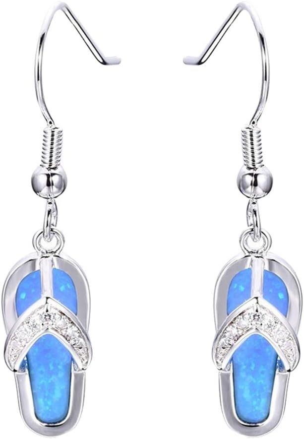 Exquisite Summer Beach Women Rhinestone Flip Flops Pendant Hook Earrings Jewelry Gift - Blue