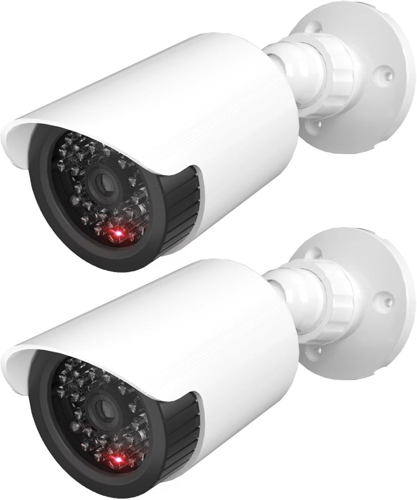 WALI Fake Security Camera with Flashing Red Light, 2 Pack, White(TC-W2)