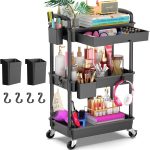 Goovilla 3 Tier Rolling Utility Cart Organizer with Removable Drawer, Black