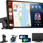 Wireless CarPlay Screen for Car, 9 Inch Portable Touchscreen for Apple CarPlay & Android Auto, Plug & Play, OTA Updates, Backup Camera & Screen Mirroring, Voice Control, GPS, Bluetooth 5.0, FM/AUX
