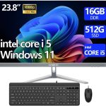 23.8-Inch Fhd All-in-One Desktop Compute,Core i5, 16GB DDR RAM,512GB PCIe SSD,1920x1080 FHD Display, WiFi, Bluetooth,Mouse and Keyboard Include,with 1-Year Warrant