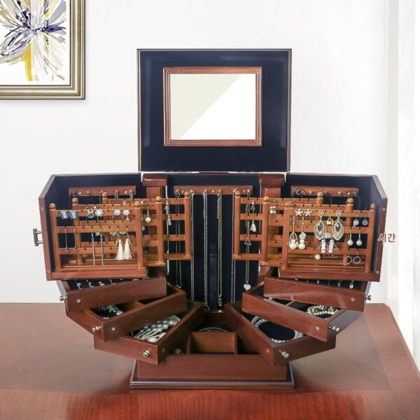 고급 보석 상자 인터넷 셀러브리티 산화 방지 대용량 견고한 나무 손 보석 반지 귀걸이 목걸이 보관 상자 다층