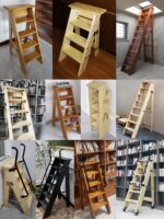 가정용 견고한 원목 헤링본 사다리 접이식 사다리 의자 꽃꽂이 나무 사다리 책꽂이 나무 수납 사다리 계단 사다리 - 이미지 2