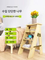 가정용 견고한 원목 헤링본 사다리 접이식 사다리 의자 꽃꽂이 나무 사다리 책꽂이 나무 수납 사다리 계단 사다리 - 이미지 4