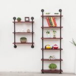 단철 사다리꼴 다층 레트로 물 파이프 벽걸이 선반 단어 분할 선반 거실 창의적 장식 견고한 나무 책장