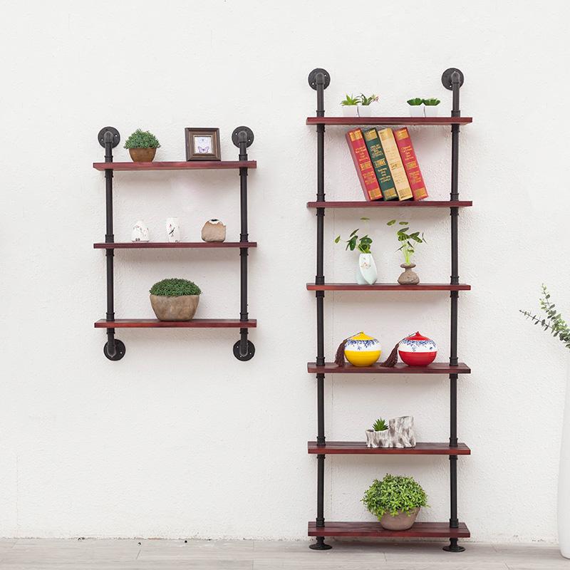 main_568763496821_0-1 단철 사다리꼴 다층 레트로 물 파이프 벽걸이 선반 단어 분할 선반 거실 창의적 장식 견고한 나무 책장 - 이미지 1