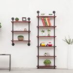 단철 사다리꼴 다층 레트로 물 파이프 벽걸이 선반 단어 분할 선반 거실 창의적 장식 견고한 나무 책장 - 이미지 2