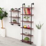 단철 사다리꼴 다층 레트로 물 파이프 벽걸이 선반 단어 분할 선반 거실 창의적 장식 견고한 나무 책장 - 이미지 3