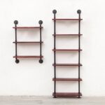 단철 사다리꼴 다층 레트로 물 파이프 벽걸이 선반 단어 분할 선반 거실 창의적 장식 견고한 나무 책장 - 이미지 4