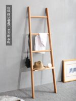 견고한 목재 사다리 선반 바닥 침실 코트 선반 침대 끝 입구 작은 옷걸이 욕실 사다리 타월 선반 - 이미지 2