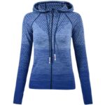 피트니스 재킷 여성 타이트 러닝 트레이닝 요가 수트 속건 스포츠 상의 후드 지퍼 슬림 롱슬리브 - 이미지 5