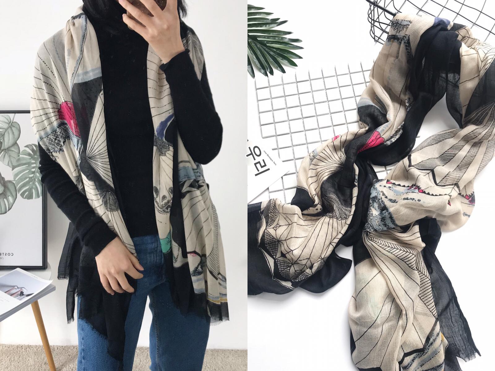 main_589934230346_0-1 독점 수출 덴마크 디자이너 브랜드 모달 울 블렌드 스카프 특별 클리어런스 세일 - 이미지 1