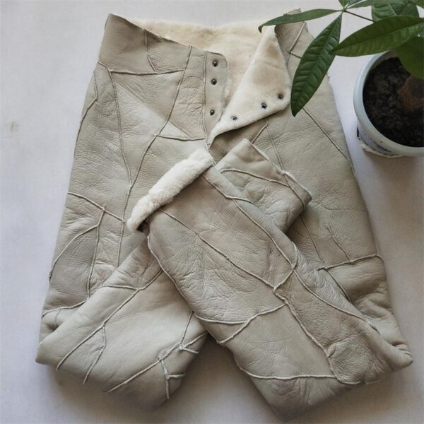 양가죽 바지 남성용 모피 코튼 바지 중년 및 노인 정품 가죽 두꺼운 울 안감 여성용 하이웨이스트 양털 가죽 바지