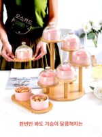 티 브레이크 디저트 볼 웨딩 생일 디저트 테이블 레이아웃 간식 볼 호텔 창문 케이크 스탠드 뚜껑이 있는 트레이 다층