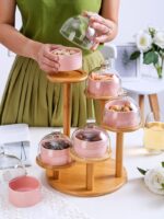 티 브레이크 디저트 볼 웨딩 생일 디저트 테이블 레이아웃 간식 볼 호텔 창문 케이크 스탠드 뚜껑이 있는 트레이 다층 - 이미지 3