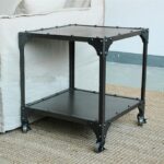 산업 스타일 커피 테이블 북유럽 복고풍 철제 티 테이블 바퀴 달린 크리에이티브 소파 사이드 테이블 코너 테이블 사각형 커피 테이블