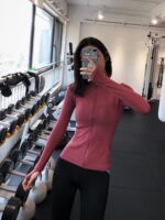 여성용 annerun 슬림핏 스포츠 재킷 긴팔 체육관 타이트 러닝 속건 옷 칼라 요가복 상의 - 이미지 4