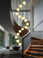 계단 램프 새로운 중국 스타일 심플 모던 듀플렉스 램프 높은 로프트 바닥 긴 줄 대리석 볼 샹들리에