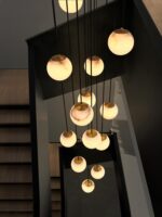 계단 램프 새로운 중국 스타일 심플 모던 듀플렉스 램프 높은 로프트 바닥 긴 줄 대리석 볼 샹들리에 - 이미지 2