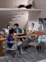 Manutti Nordic 솔리드 우드 다이닝 테이블 접이식 접이식 직사각형 8인용 심플 소형 아파트 보이지 않는 테이블과 의자 조합 - 이미지 4