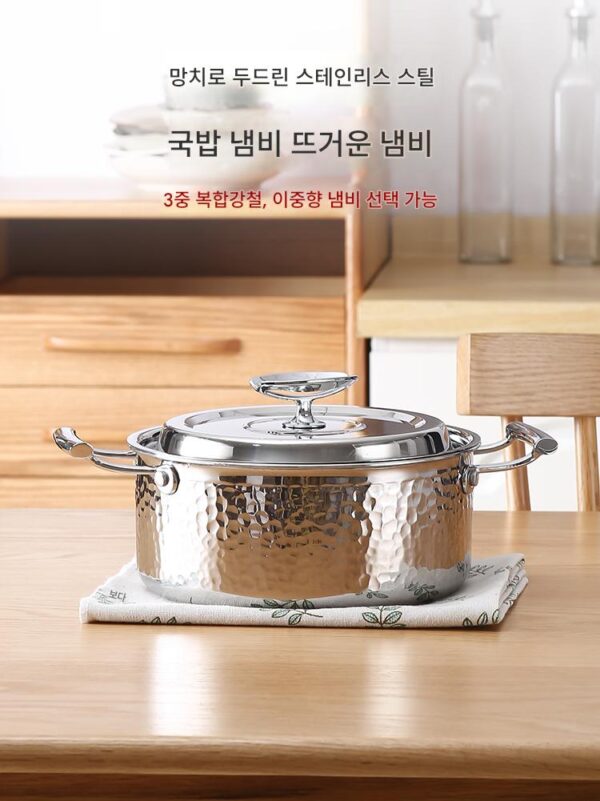 304 스테인리스 스틸 만다린 오리 냄비 수프 냄비 일본 망치 인쇄 가정용 및 상업용 3겹 두께 복합 스틸 우유 냄비