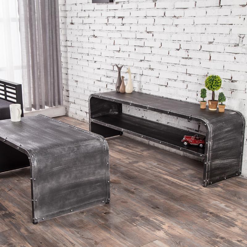 main_625286991551_0-1 산업 스타일 오래된 직사각형 커피 테이블 거실 간단한 TV 캐비닛 철 리벳 미국 복고풍 철 티 테이블 - 이미지 1