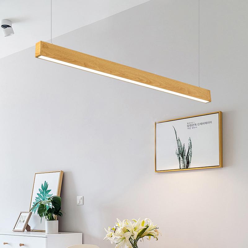 main_626174672815_0-1 미니멀리스트 우드 그레인 알루미늄 원라인 레스토랑 샹들리에 직사각형 오피스 숍 모던 노르딕 디자인 롱 샹들리에 - 이미지 1