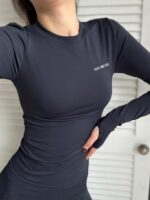 여성용 섹시 스포츠 상의, 러닝용 긴팔 속건성 옷, 체육관 티셔츠, 타이트 슬리브, 고탄력 요가 옷 - 이미지 3