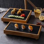 블랙 록 플레이트 일본식 크리에이티브 상업용 대나무 나무 냄비 샤브샤브 플레이트 슬레이트 식기 바베큐 플레이트 - 이미지 2