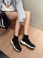 여성용 하이탑 파리 탄성 양말화 2025년 봄 여름 신상품 올매치 슬림 통기성 키높이 커플 스포츠화 남성용 - 이미지 2