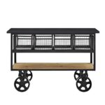 미국식 철제 단단한 나무 식당차 산업 스타일 패션 와인 트롤리 크리에이티브 모바일 주방 선반 식당 옆 진열장 - 이미지 4