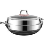 독일산 316 스테인리스 스틸 프라이팬 허니컴 노스틱 팬 더블 이어 플랫 바텀 대형 프라이팬 가정용 가스 인덕션 쿠커 - 이미지 5