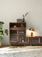 견고한 나무 와인 캐비닛 검은 호두색 현대식 심플한 거실 진열장 수직 캐비닛 유리 보관 사이드 캐비닛 보관 캐비닛에 주목하세요 - 이미지 2