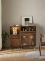 견고한 나무 와인 캐비닛 검은 호두색 현대식 심플한 거실 진열장 수직 캐비닛 유리 보관 사이드 캐비닛 보관 캐비닛에 주목하세요 - 이미지 4