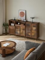 견고한 나무 와인 캐비닛 검은 호두색 현대식 심플한 거실 진열장 수직 캐비닛 유리 보관 사이드 캐비닛 보관 캐비닛에 주목하세요 - 이미지 5