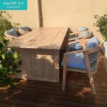 티크 야외용 테이블과 의자 안뜰 빌라 정원 라탄 의자 야외 레저 테라스 살균 견고한 나무 긴 식탁과 의자 조합 - 이미지 2