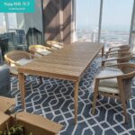 티크 야외용 테이블과 의자 안뜰 빌라 정원 라탄 의자 야외 레저 테라스 살균 견고한 나무 긴 식탁과 의자 조합 - 이미지 3