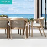 티크 야외용 테이블과 의자 안뜰 빌라 정원 라탄 의자 야외 레저 테라스 살균 견고한 나무 긴 식탁과 의자 조합 - 이미지 4