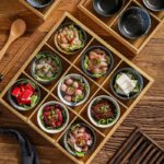 일본식 크리에이티브 9칸 바비큐 레스토랑 플레이트 핫팟 레스토랑 스페셜 식기 야채 그리드 뚜껑이 달린 대나무 쟁반 - 이미지 3