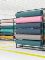 바퀴가 달린 패브릭 디스플레이 랙은 섬유 패브릭 랙 카펫 선반 식탁보 가죽 롤 디스플레이 랙을 밀어낼 수 있습니다 - 이미지 3