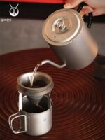 실버 앤트 퓨어 티타늄 커피 포트 컵 세트 야외 핸드 포어드 가정용 드립 필터 브라켓 롱 마우스 950ML - 이미지 4