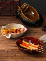 꼬치튀김 접시 세라믹 반병 접시 반캔 크리에이티브 접시 홈 불규칙 접시 접시 레트로 바베큐 레스토랑 특별 접시