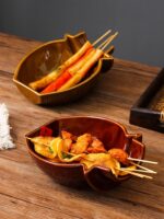 꼬치튀김 접시 세라믹 반병 접시 반캔 크리에이티브 접시 홈 불규칙 접시 접시 레트로 바베큐 레스토랑 특별 접시 - 이미지 3